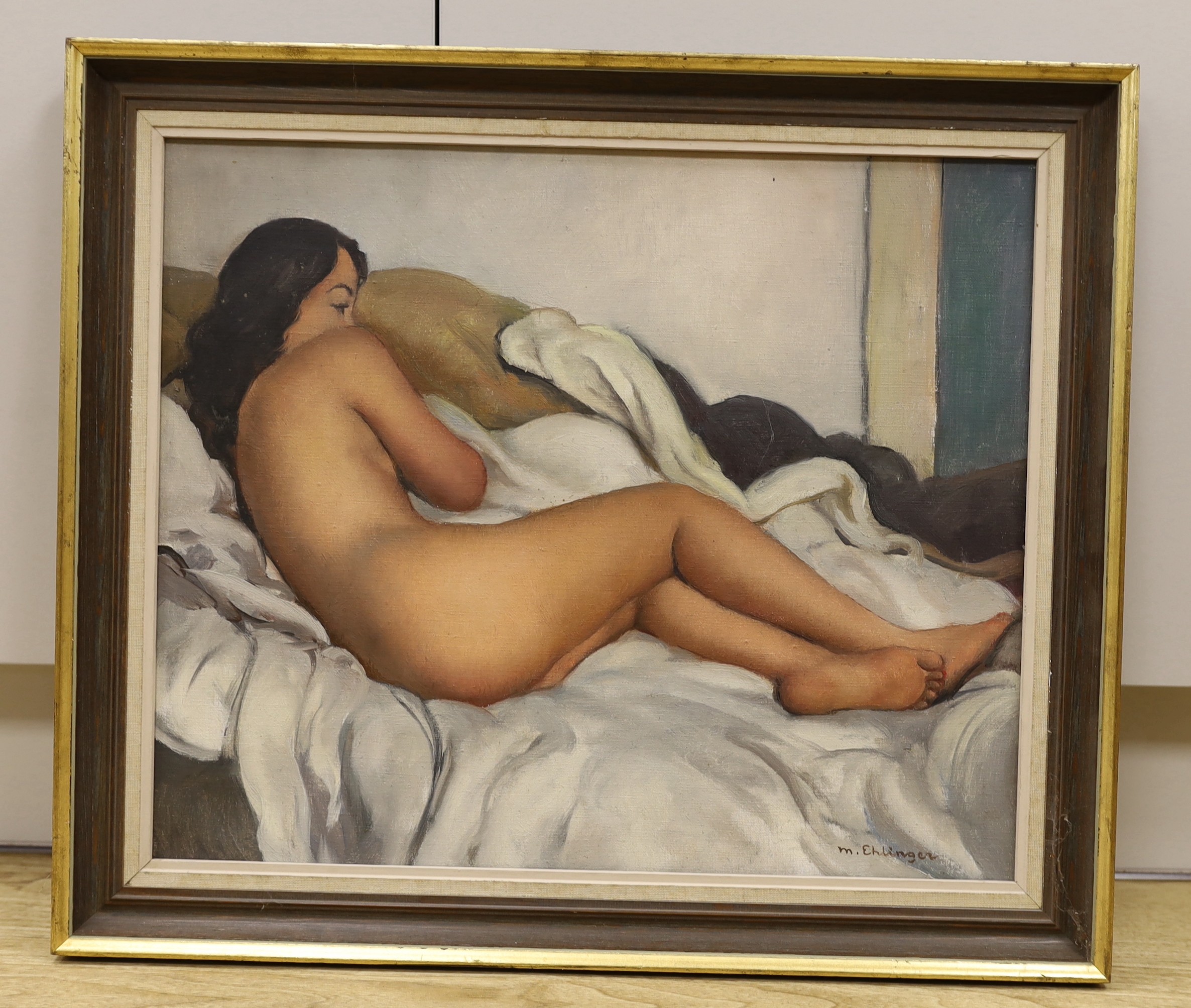 Maurice Ambroise Ehlinger (French, 1896-1981), oil on canvas, 'Siesta', signed, 44 x 53cm